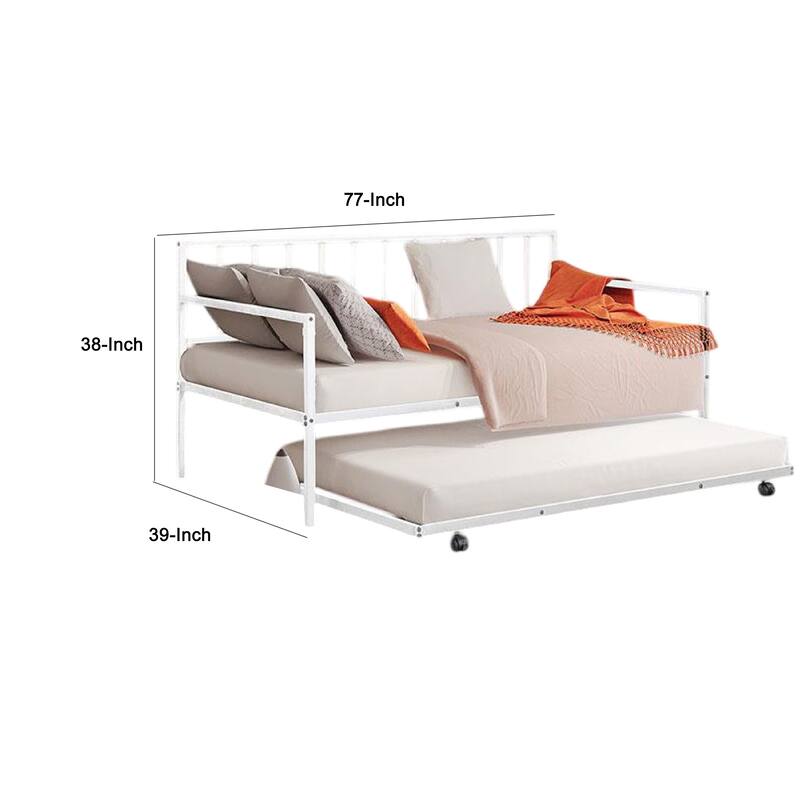 Ham Daybed with Pull Out Trundle, Silver Slatted Open Metal Frame
