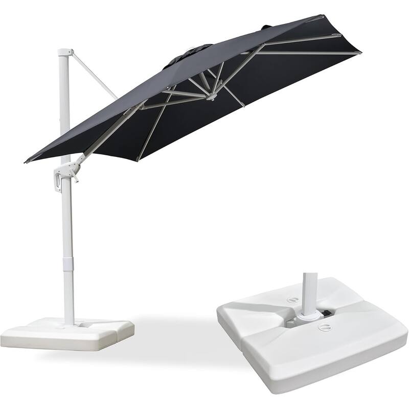 PURPLE LEAF White Square Cantilever Patio Umbrella With Base - 8ft Grey