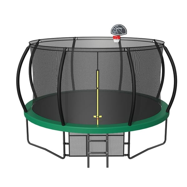 15FT Trampoline with Safety Net Basketball Hoop Ladder and Shoe Bag ...