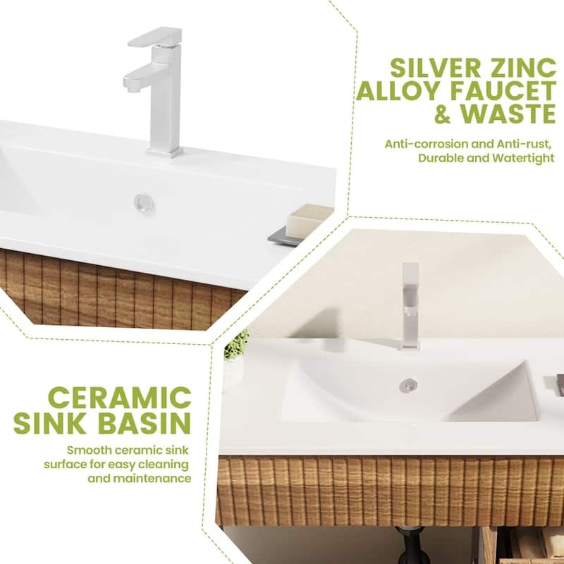 EROMMY Bathroom Vanity with Sink and Faucet, Freestanding Vanity Cabinet with Drawers & Doors, White Ceramic Top