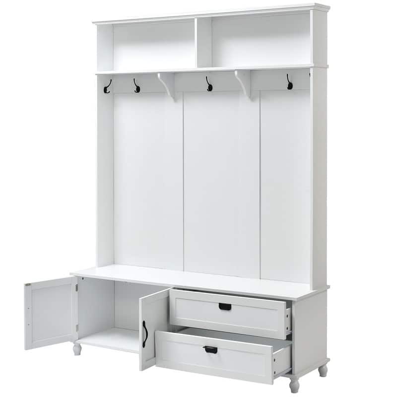 Hall Tree with Storage Cabinet, Entryway Coat Rack with 2 Large Drawers ...