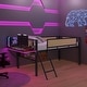 preview thumbnail 7 of 16, Black+Brown Twin Size Metal Loft Bed with Rectangular Desk, LED lights, Storage Shelves and Hanging Storage Compartments