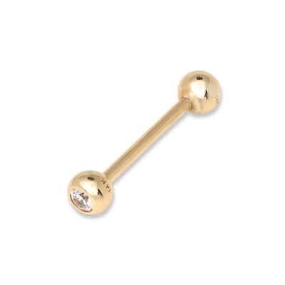 Curata Solid 14k Yellow or White Gold 14G 5mm Bezel Cubic Zirconia Straight Barbell Tongue Ring