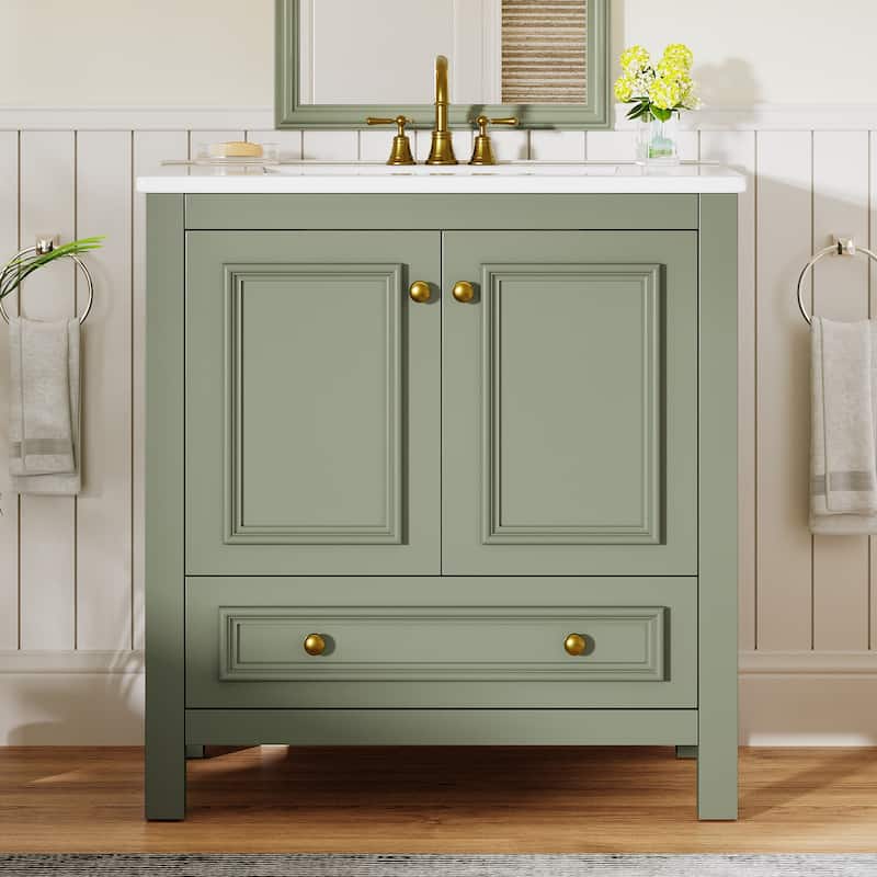 Modern Bathroom Vanity with Sink, Vanity Cabinet with Drawer and Door Organizer