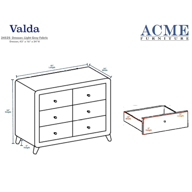 Valda Dresser in Light Gray Fabric