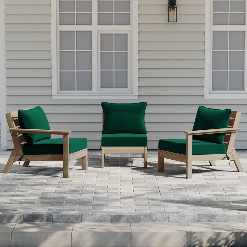 Birchwood All Weather HDPE Outdoor Patio Deep Seating Weathered Wood Sofa With Cushions (3-Piece)