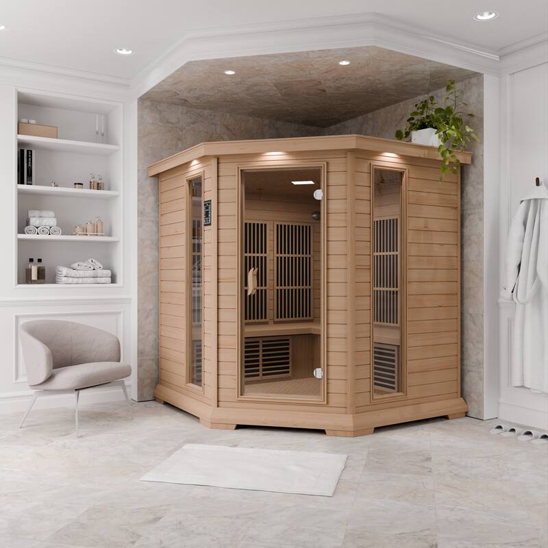 SteamSpa 5-Person 2.25KW Carbon FAR Infrared Hemlock Wooden Indoor Home Sauna Room with LED Touch Control Panel