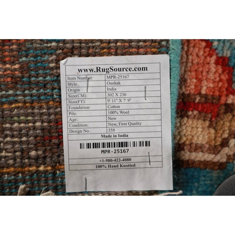 Geometric Oushak Oriental Area Rug Handmade Wool Carpet - 7'9" x 9'11"