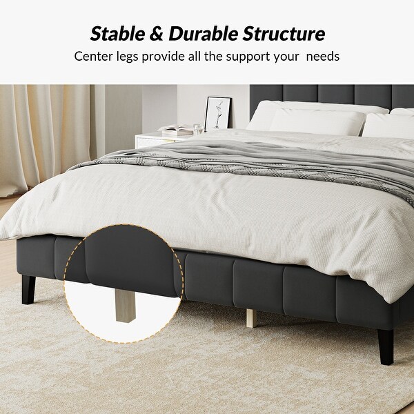 福袋特集 2024 Tufted Upholstered Platform Bed with Sturdy Center Legs and 照明器具