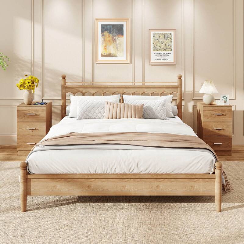 Costway 1/2 PCS Nightstand with Charging Station, 3 Storage Drawers