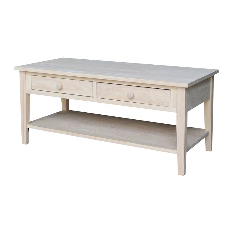 Spencer Solid Parawood Coffee Table - 48 in. W x 24 in. D x 19 in. H - Unfinished
