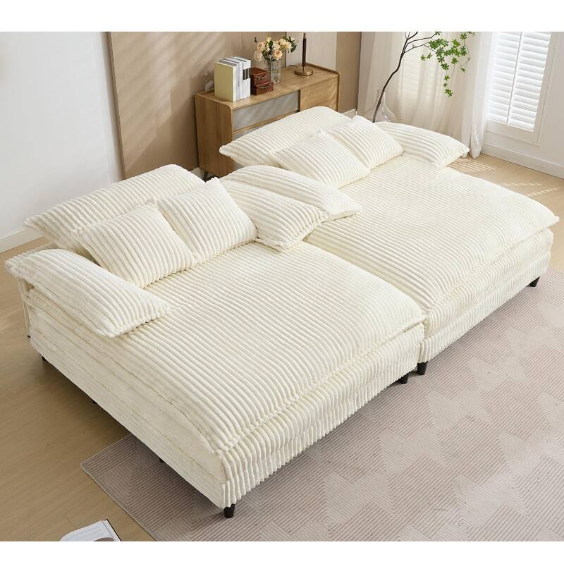 Harmonia 109" W Oversized Corduroy Sofa Bed, Deep Seat Double Lounge Chaise with 4 Pillows