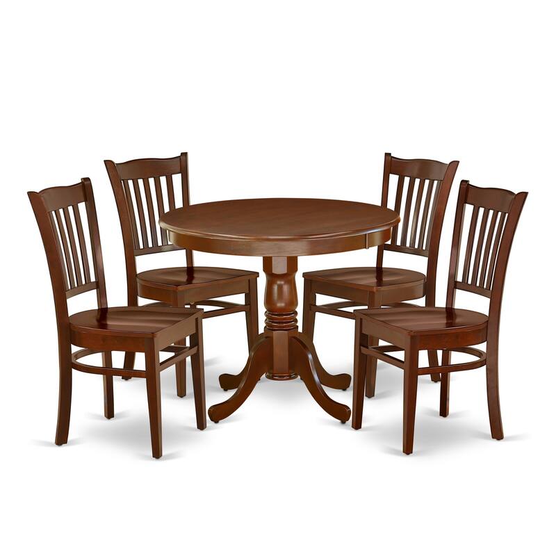 East West Furniture Dinette Set- A Round Dining Room Table with Pedestal and Kitchen Dining Chairs, Mahogany(Pieces Options)