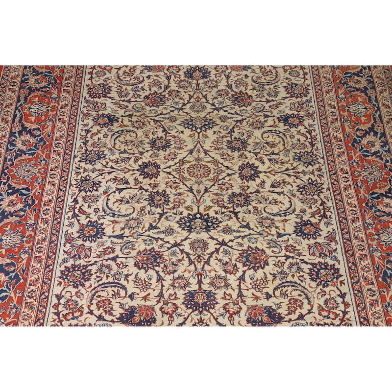 Hand Knotted Oriental 100% Wool Carpet Traditional Floral Beige & Ivories Isfahan Area Rug - 12' 0'' X 8' 7''