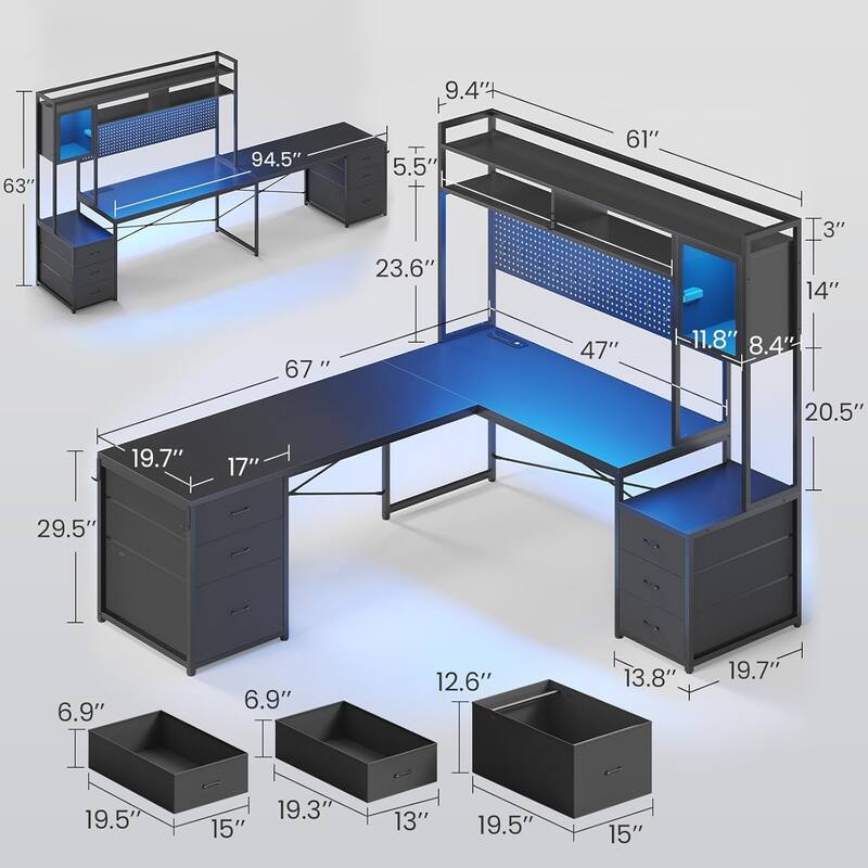 L Shaped Gaming Desk 6 Drawers Reversible Computer Corner Desk