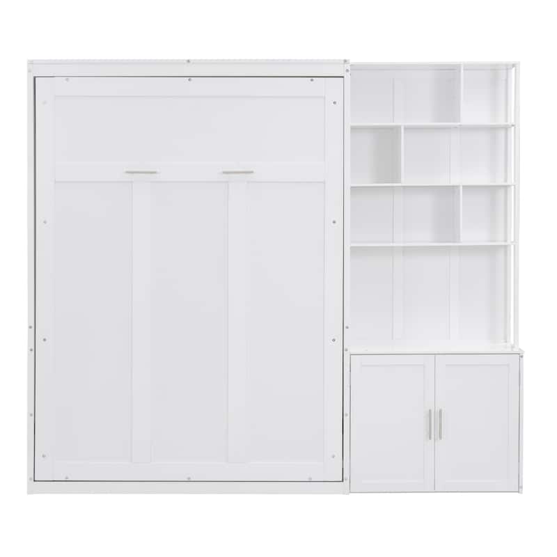 Full Size Multifunctional Murphy Bed with Multiple Storage Shelves, Foldable Platform Bed with A Cabinet