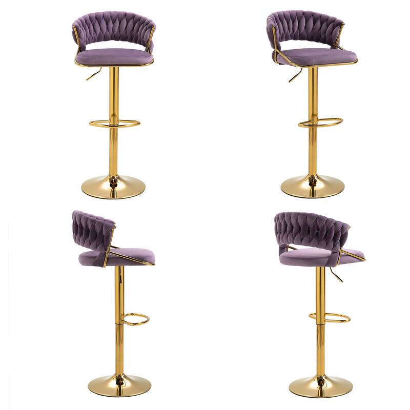 Set of 4 Bar Stool Adjustable Height with Swivel Seat