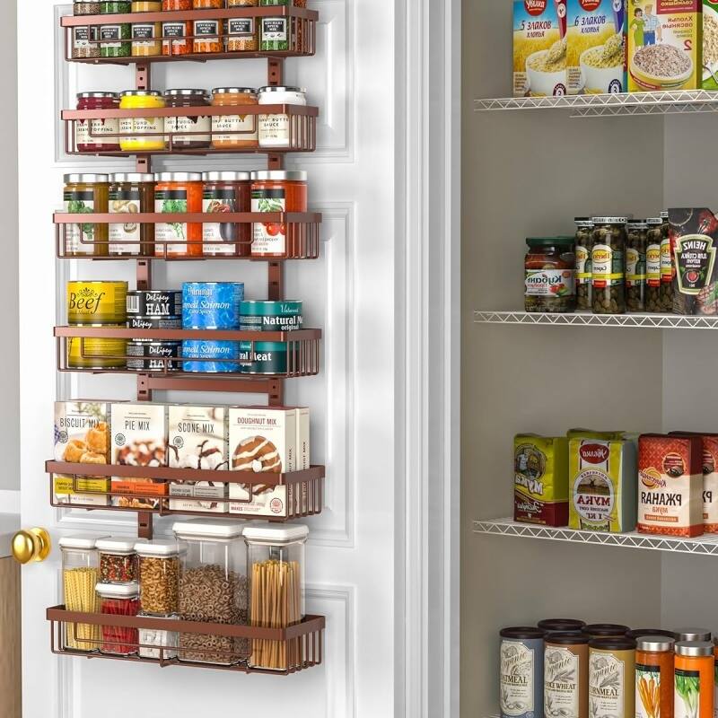 6 Tier Over the Door Food Storage Cabinet Organizer Black Hanging Kitchen Basket - 5.1"D x 15.3"W x 59"H