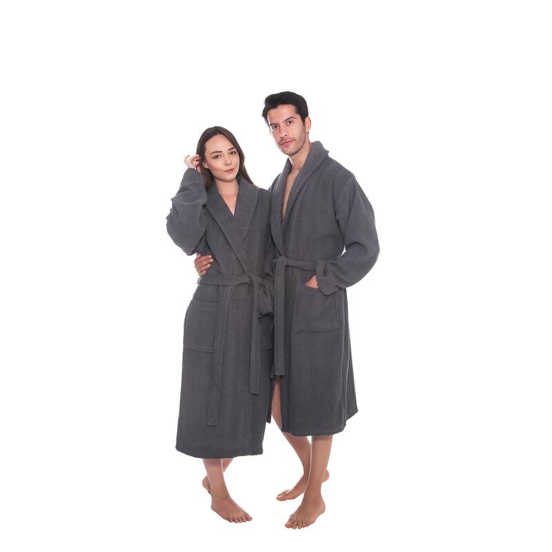 Ozan Premium Home Chevron Luxury Collection 100% Turkish Cotton Unisex Bathrobe - SM - Grey