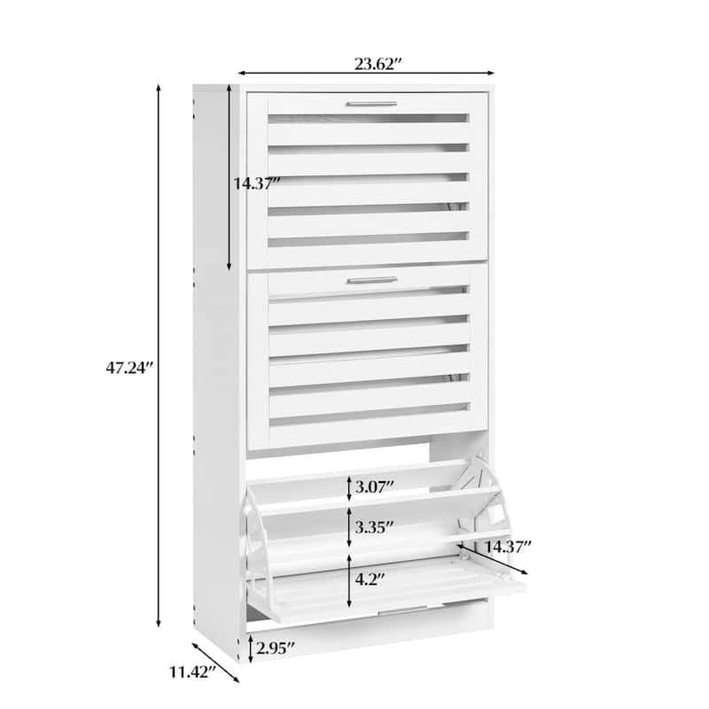 VECELO White 3-Tier Shoe Cabinet with Flip Drawer Silver Handles 47.24" Tall MDF Rack Removable laminate Design for Entryway