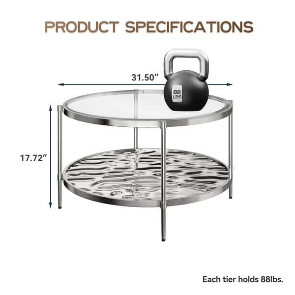 Clihome Stainless Steel Glass Round Coffee Table