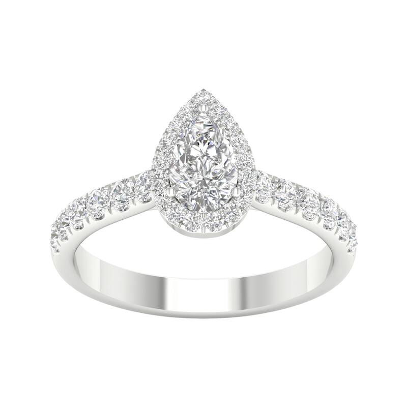 1ct TDW Diamond Pear Shape Halo Ring in 10k Gold for Women - 7.5 - White