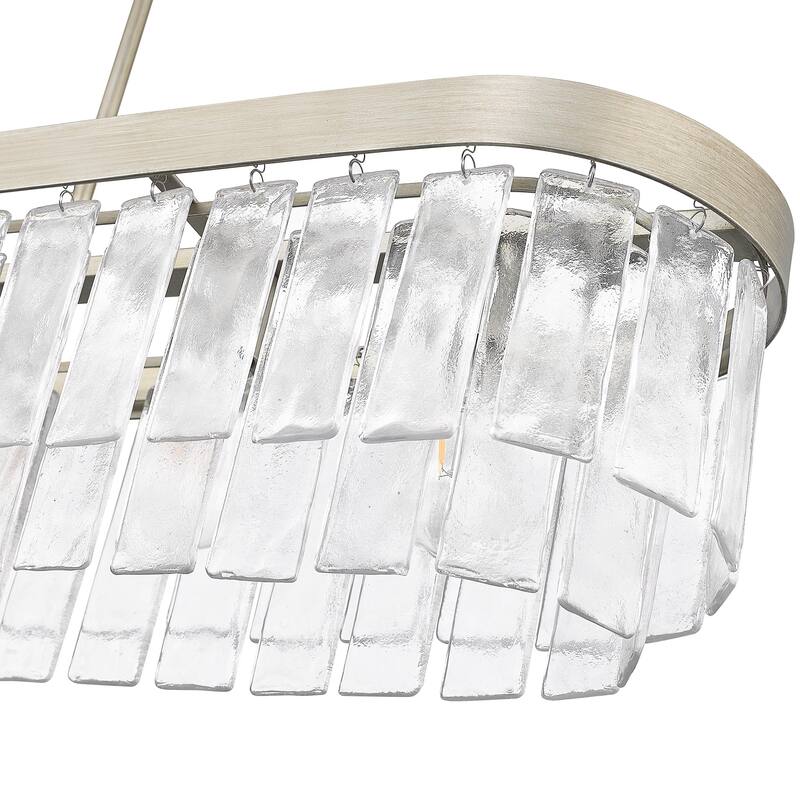 Ciara 6-Light Linear Pendant in White Gold with Hammered Water Glass