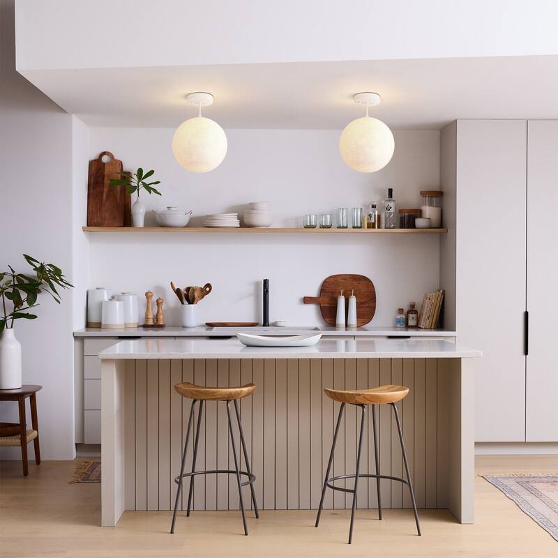 1-Light Modern 3D Printed Moon White Pendant Light for Kids' Room - 9.8 in. W x 9.8 in. H