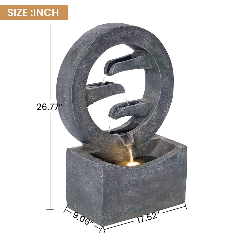 Christopher Knight Home - Modern 26.77"H Polyresin Outdoor Water Fountain with LED Light & Cascading Design