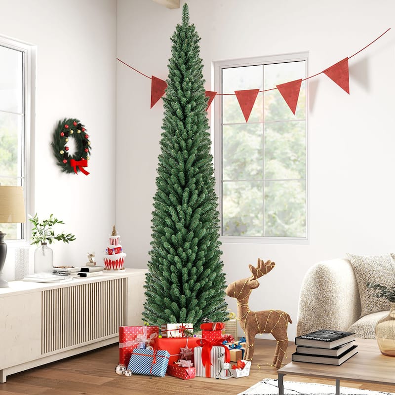 Gymax 7/8 FT Pencil Christmas Tree Artificial Xmas Tree w/ 523/671 - See Details - 8 Foot