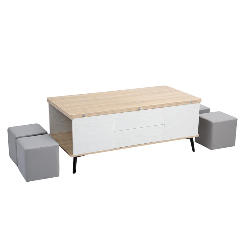 5 Pieces Lift Top Coffee Table Set with Ottomans