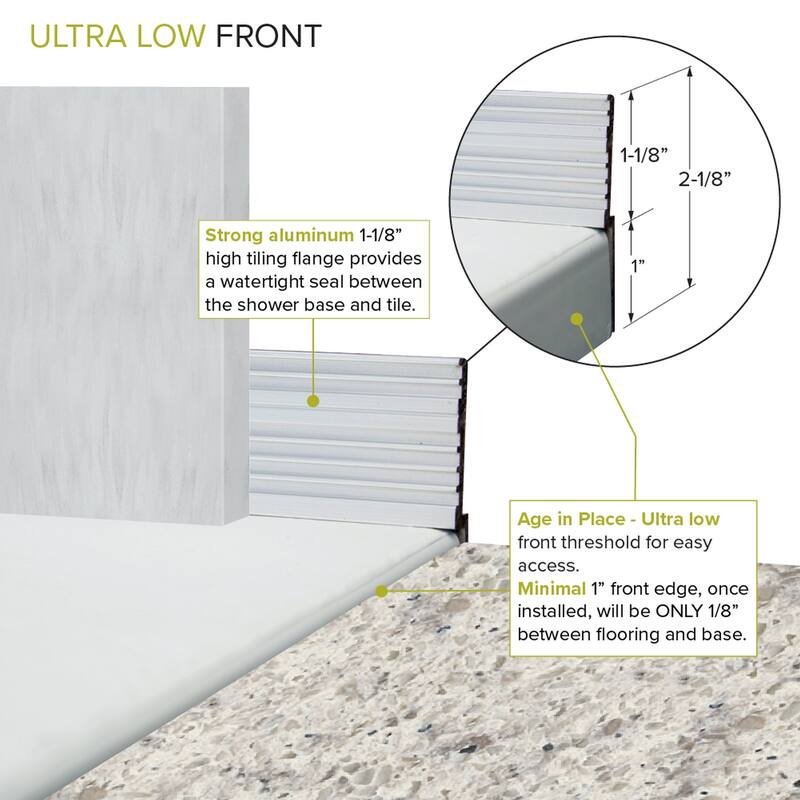 63-in L x 39.4-in W Zero Threshold Center Drain Shower Base, Black - 63-in L x 39.4-in W - 63-in L x 39.4-in W