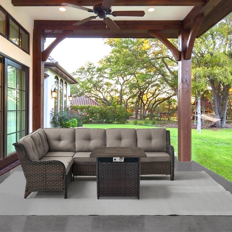 Gymojoy Wicker Outdoor Patio Furniture Sets with Fire Pit Table