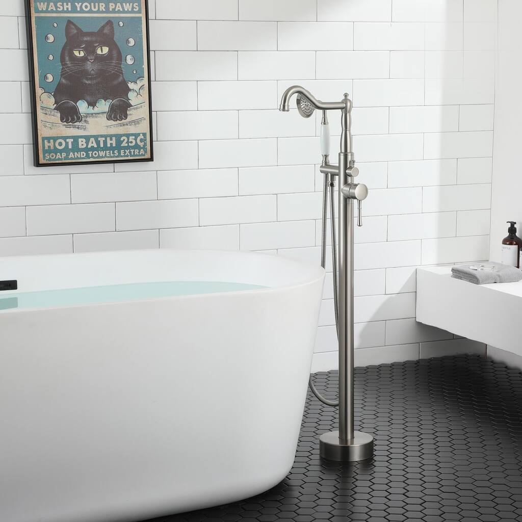 Single Handle Freestanding Tub Filler Faucet with Handshower