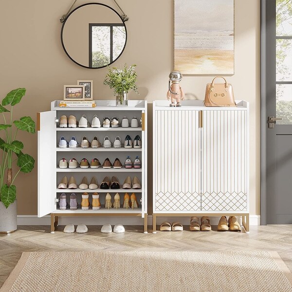 25 Pair Shoe Cabinets with Doors for Bedroom Hallway Living Room 5 Tier On Sale Bed Bath Beyond 37570789