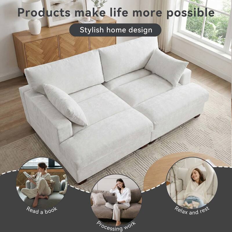 Mid-Century Chenille Adjustable Headrest Chaise Lounge Sofa