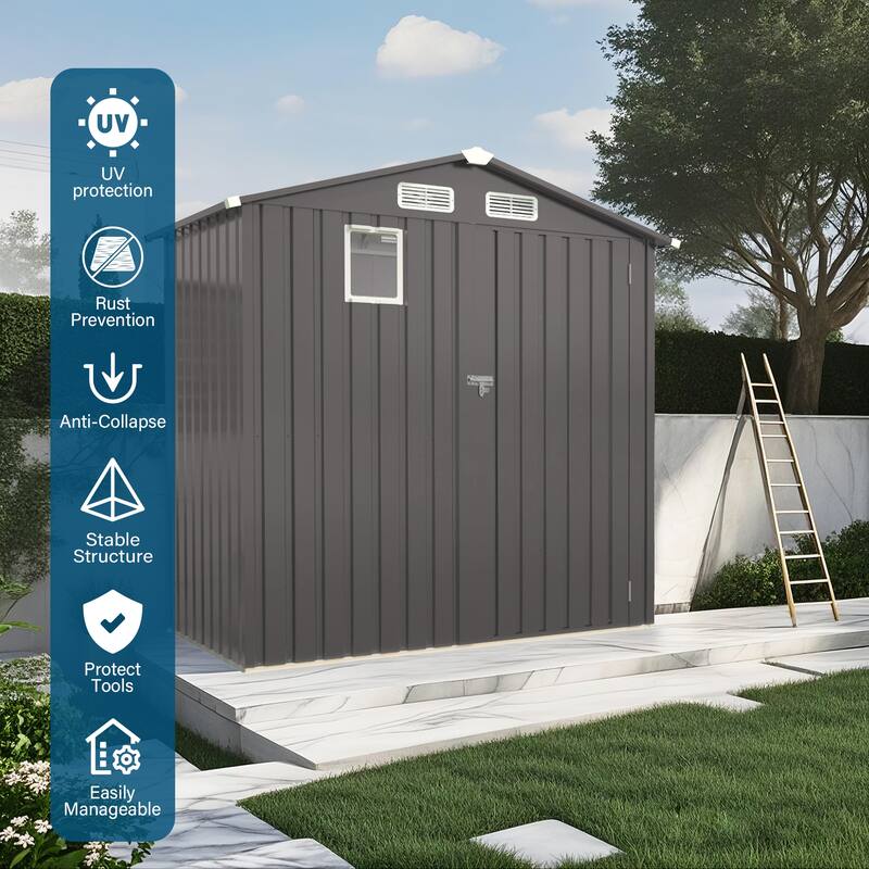 6X4 FT Metal Outdoor Storage Shed, Tool Shed with Pitched Roof Watertight with Positive Window and Lockable Door