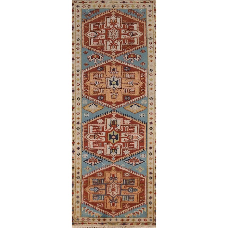 Geometric Heriz Serapi Style Runner Rug Handmade Wool Carpet - 2'6" x 7'9"