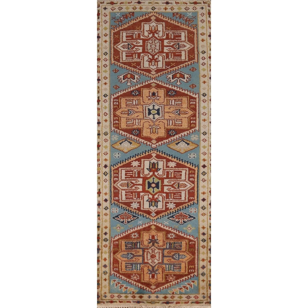 Geometric Heriz Serapi Style Runner Rug Handmade Wool Carpet - 2'6" x 7'9"
