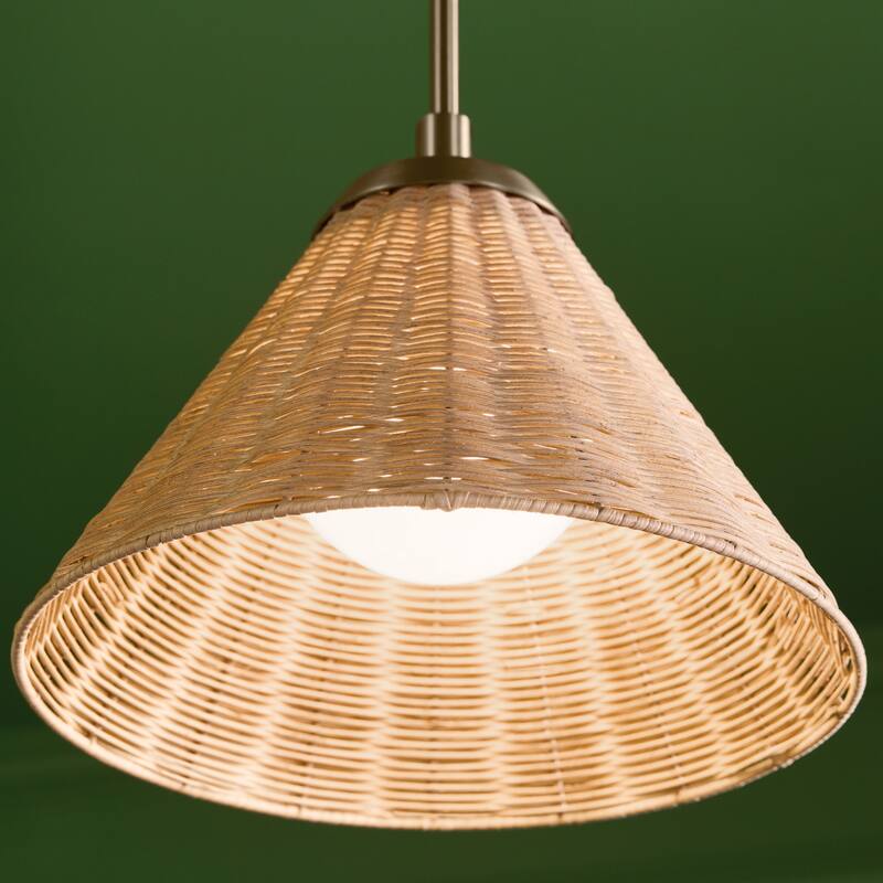 Kichler Lighting Bekah 14.25 Inch 1 Light Convertible Pendant with Opal Glass and Handwoven Rattan Shade in Champagne Bronze