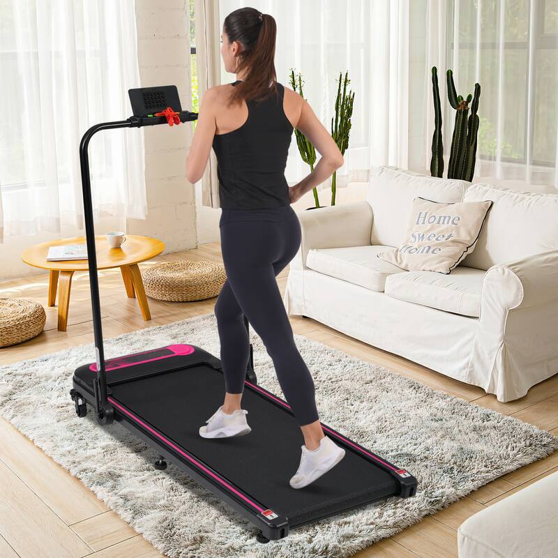 Folding Walking Pad Under Desk Treadmill for Home -2.5HP Walking Treadmill With Incline 0.5-7.5MPH 300LBS Capacity Treadmill - Black/Pink