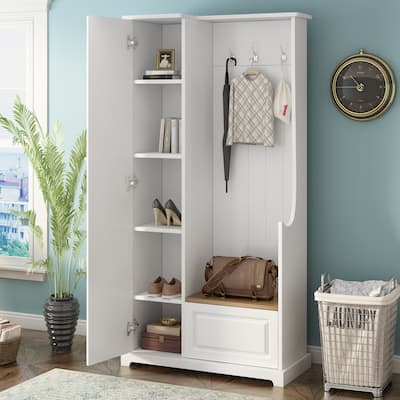 Stylish Design Hall Tree with Flip-Up Bench, Minimalist Hallway Shoe Cabinet with Adjustable Shelves