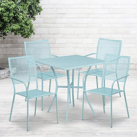 28'' Square Indoor-Outdoor Steel Patio Table Set with 4 Square Back Chairs