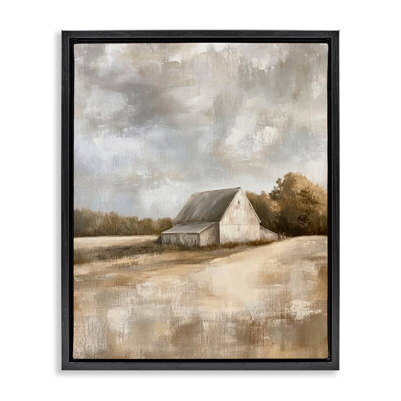 Stupell Cloudy Farm Landscape Framed Floater Canvas Wall Art Design By Petal Prints Design - 17 x 21 - Black