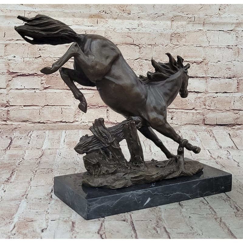 Jumping Racing Wild Imitative Horse Stallion Bronze Sculpture Statue Signed Original Art