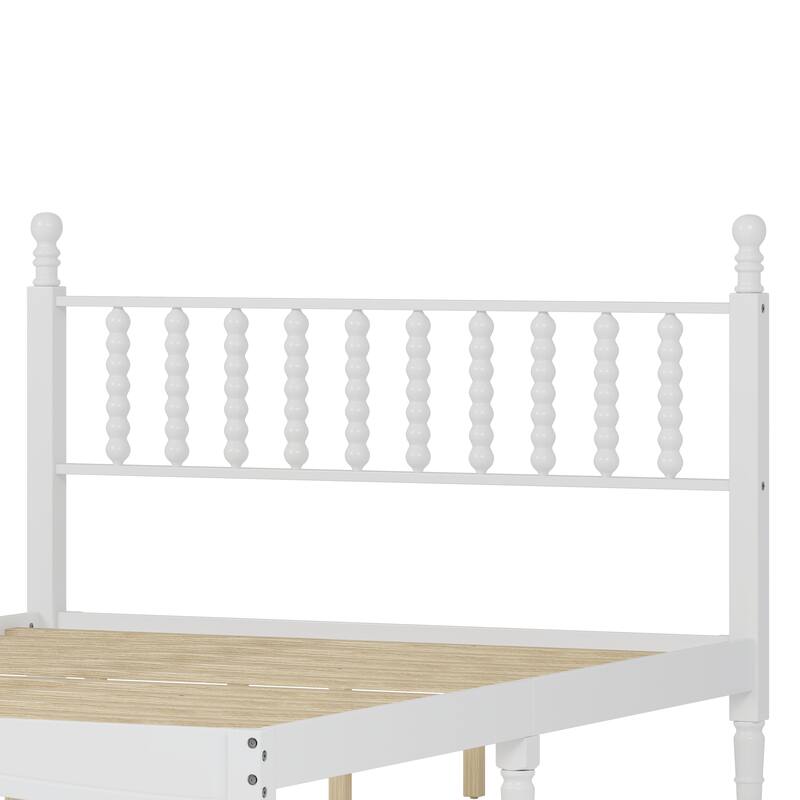 Wooden Slat Support Panel Bed Frame with Gourd-Shaped Headboard, Platform Bed, No Box Spring Required Low Profile Bed