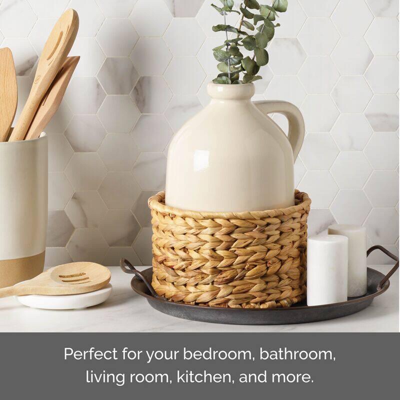 Elements White Handle Rattan Basket Vase, 7X9 Inch