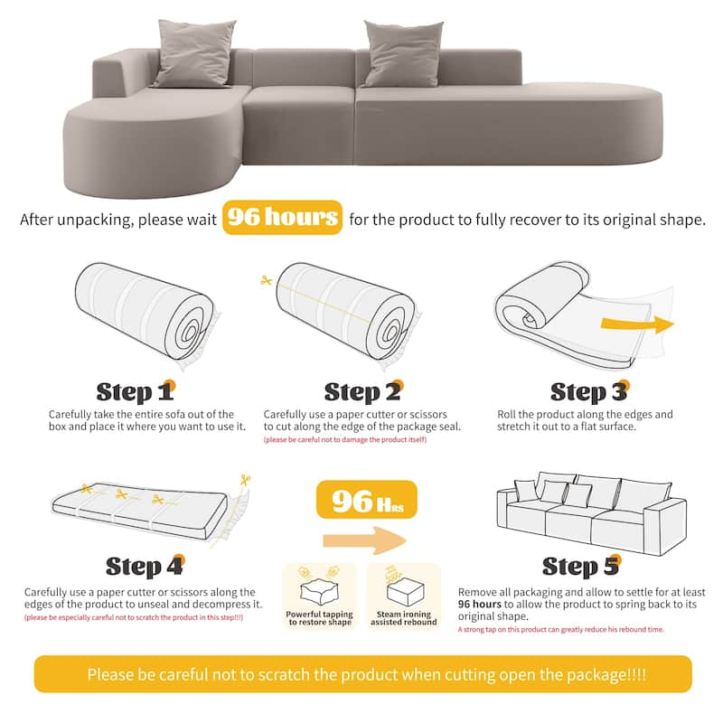 L Shaped Modular Sectional Sofa with Movable Ottoman, Corduroy Boneless Cloud Couch, Full-Compressed Deep Seat Sofa