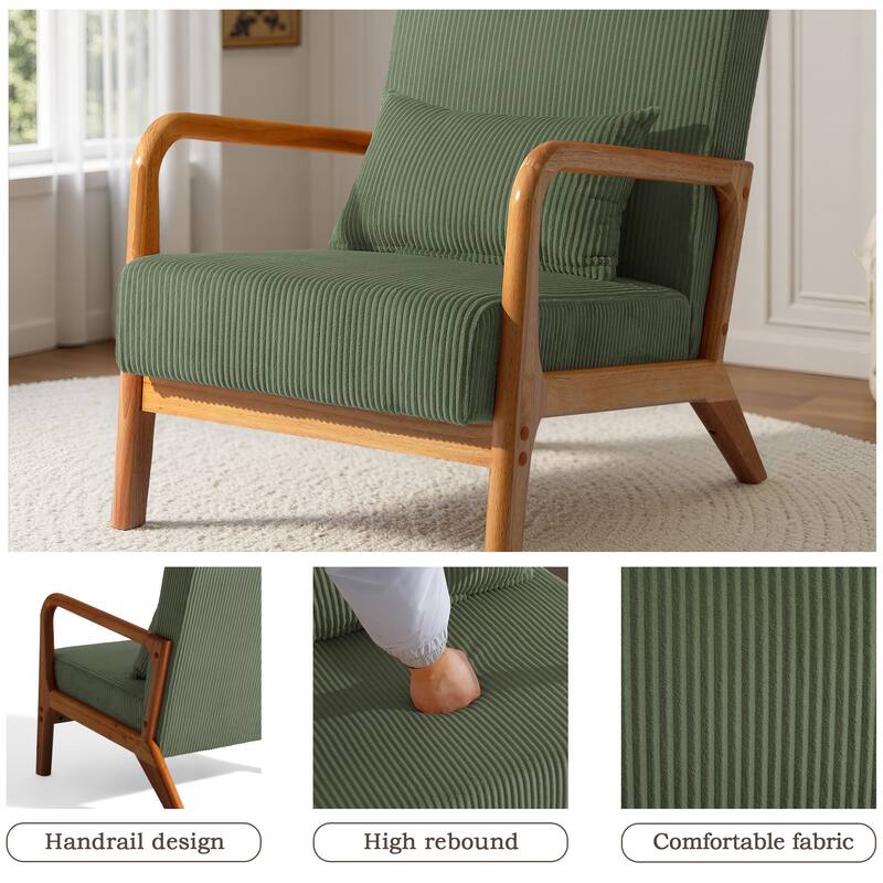 Uixe Mid Century Solid Wood Upholstered Corduroy Accent Chair