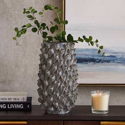 Kabo Decorative Vase, Textured Body, 20 Inch Classic Gray Ceramic